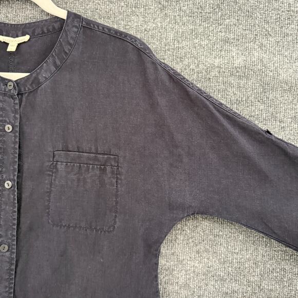 Eileen Fisher Organic Linen Shift Dress Womens Small Navy Button Front Minimal - Picture 5 of 14